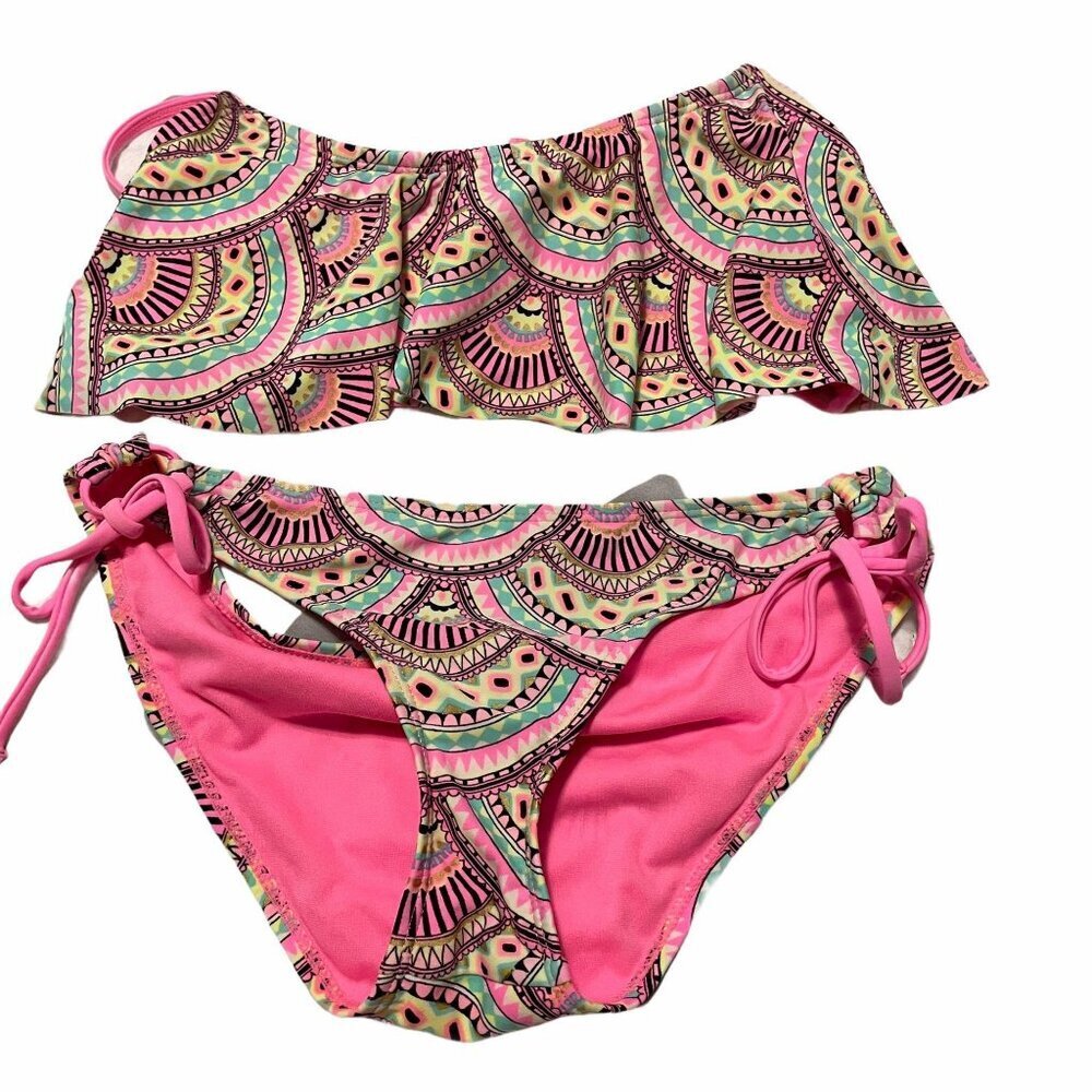 Rue Bleu Swimsuit Bikini Hot Pink Aztec Small Bottom‎ Medium Top